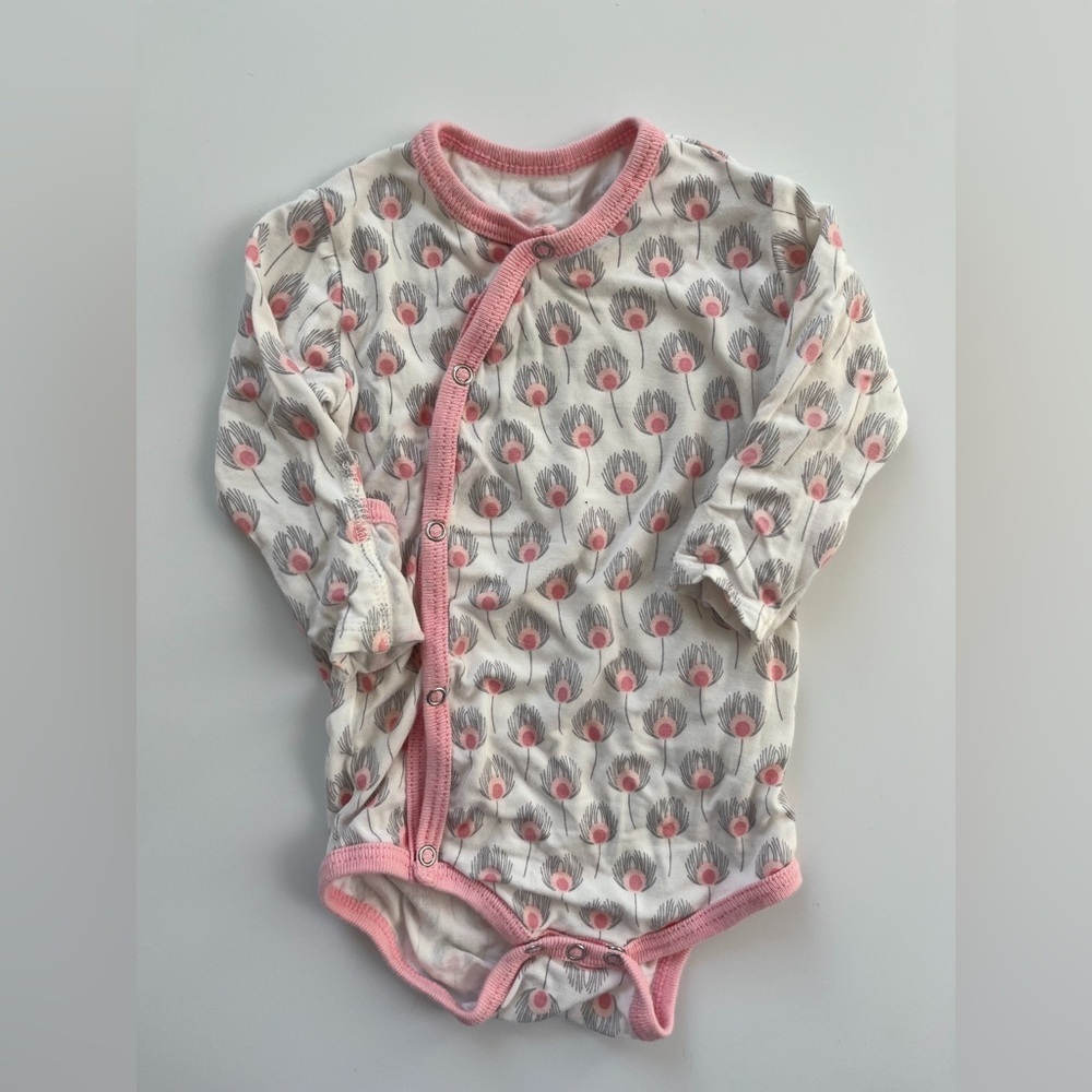 Bestaroo Bamboo‎ Floral Baby Onesie with Pink Trim